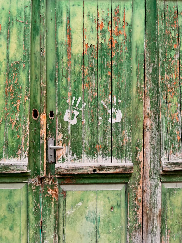 Green Wooden Door With Lever Knob