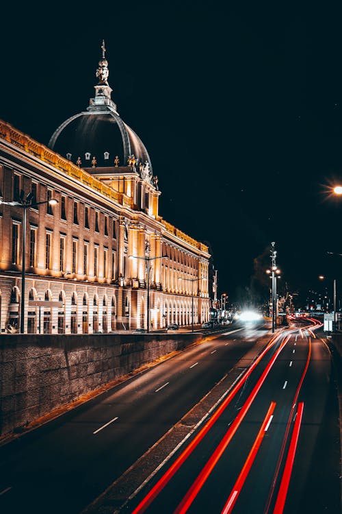 Free Facade of Hotel-Dieu de Lyon at Night Stock Photo