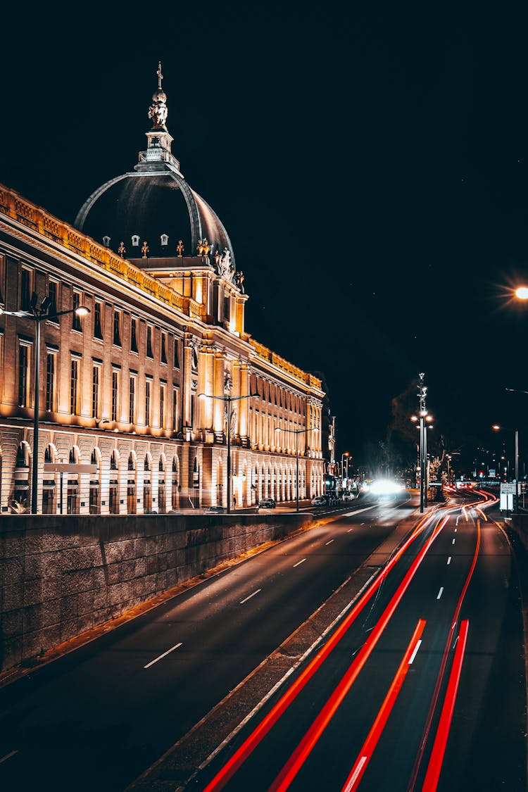 Facade Of Hotel-Dieu De Lyon At Night