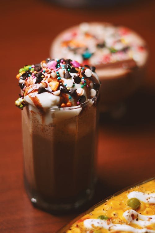 Free Chocolate Drink with Whipped Cream and Toppings Stock Photo