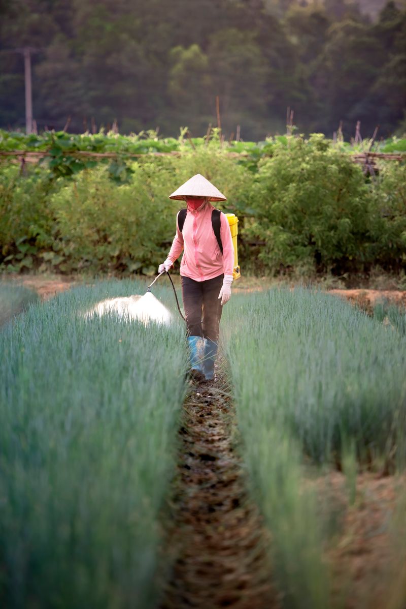 Farmer spraying pesticides on crops