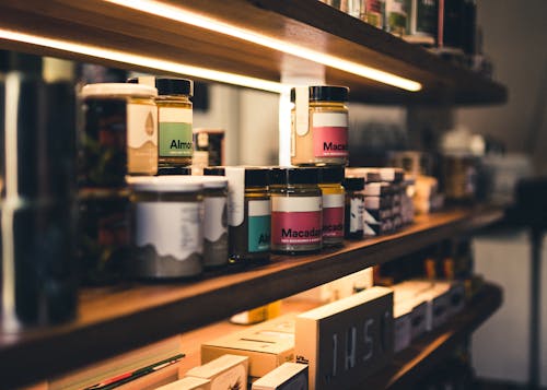 Close-up of Jars on a a Shelf 
