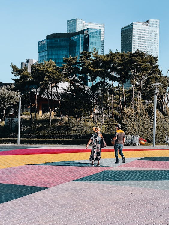 Back View of a Couple walking in the Park