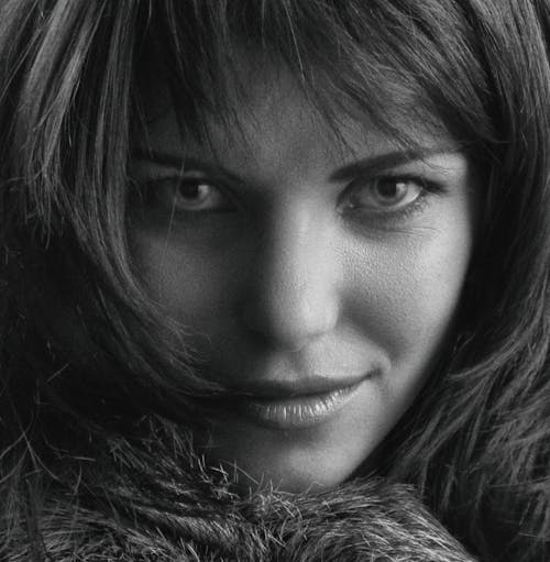 Close-up of a Woman in Grayscale