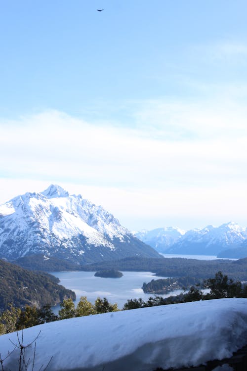 Snow Covered Mountain near Body of Water under Blue Sky