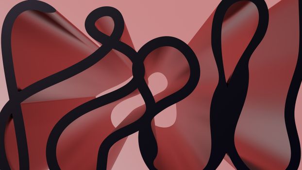 Dynamic abstract image featuring black curves on a red gradient backdrop, evoking movement.