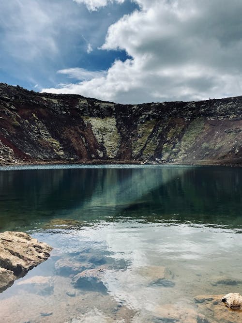 A Scenic Shot of Kerid Crater Lake in Iceland