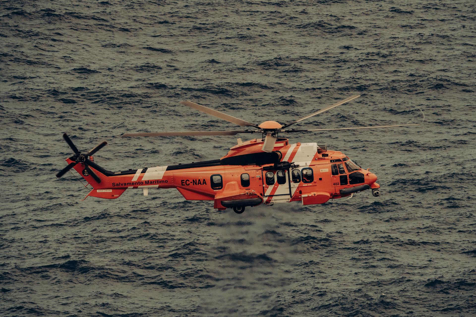 A Rescue Helicopter over the Sea Water