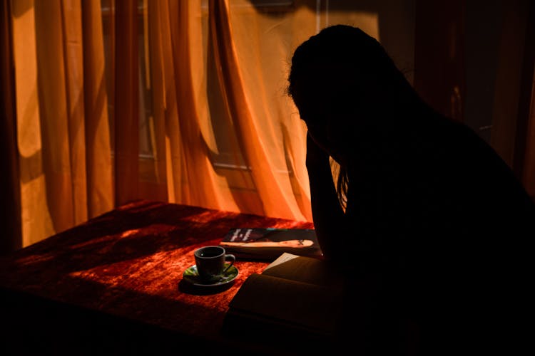 Silhouette Of Woman Reading A Book