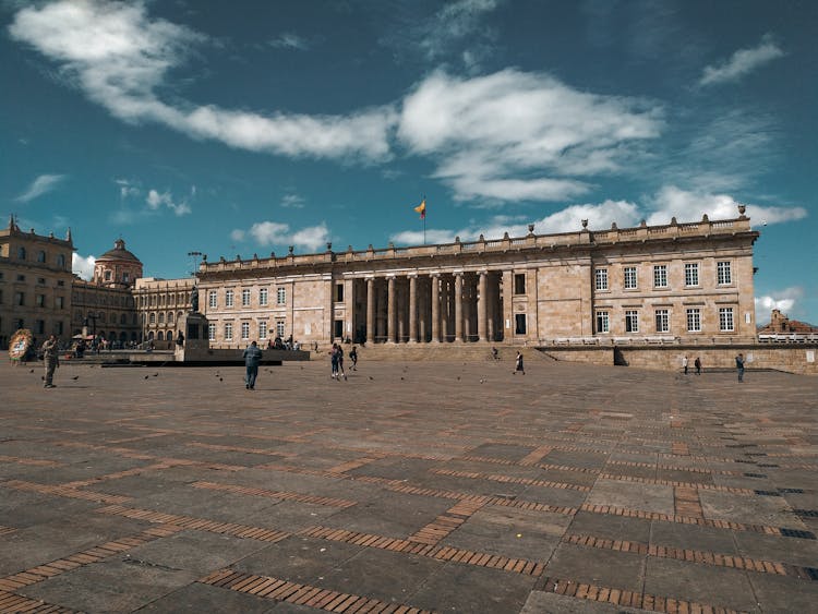 Facade Of The National Capitol Of Colombia In Bolivar Square, Bogota, Colombia 