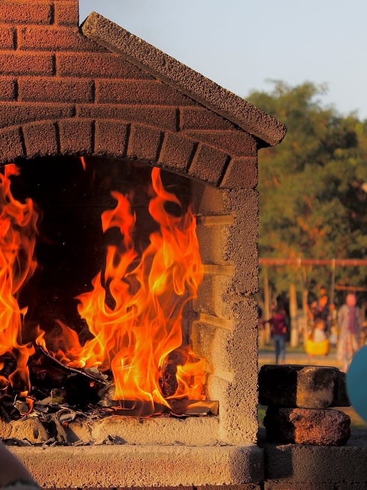 Outdoor Brick Fireplace Close-Up Photo