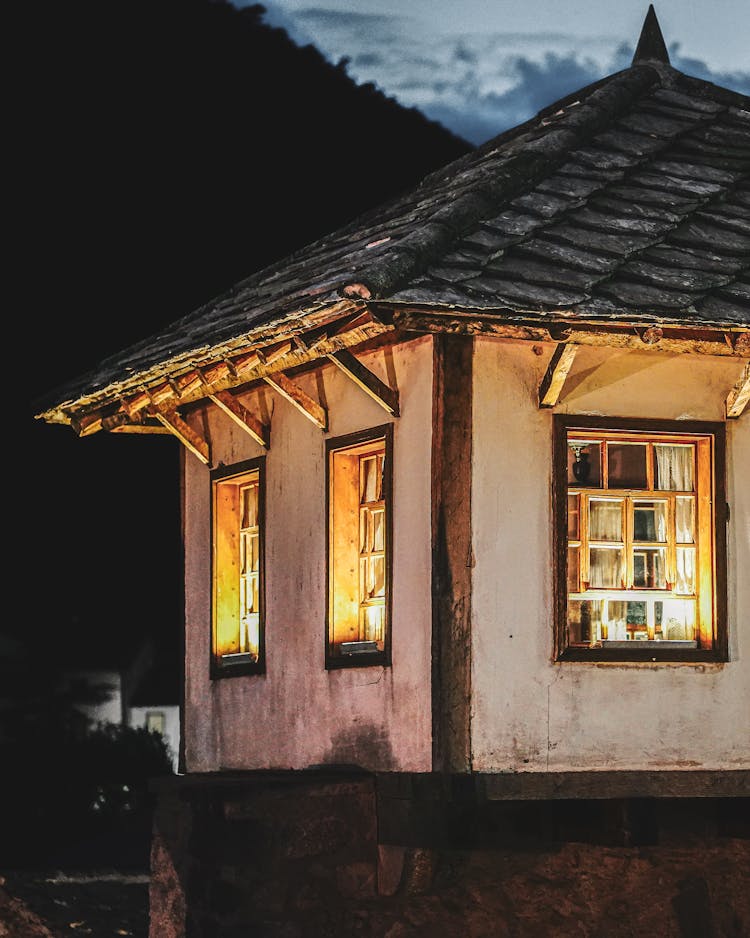 Old House With Glass Framed Windows Photo