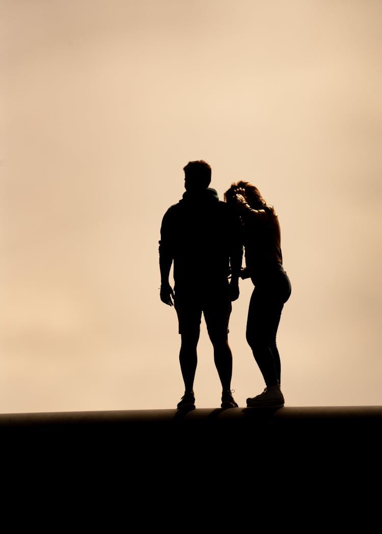 Silhouette Of Woman Leaning On A Man