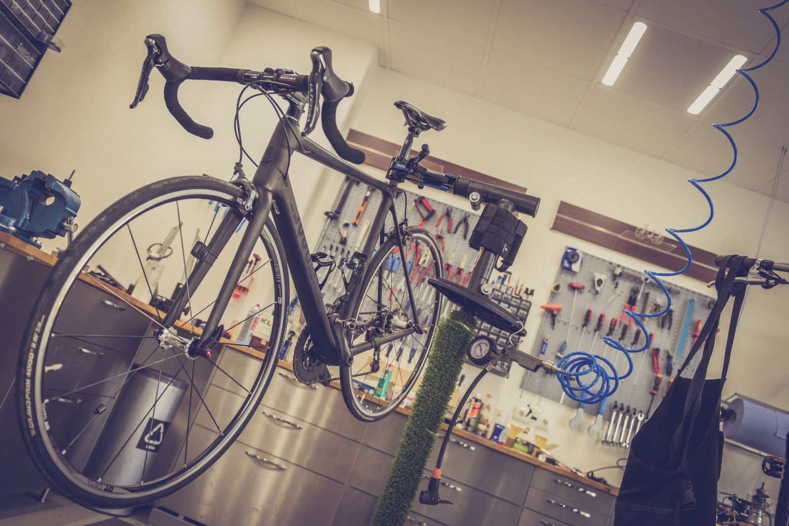 Cyclist checking a bicycle before an everyday ride