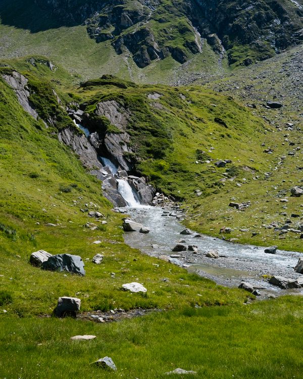 A Stream Between Grass Field · Free Stock Photo