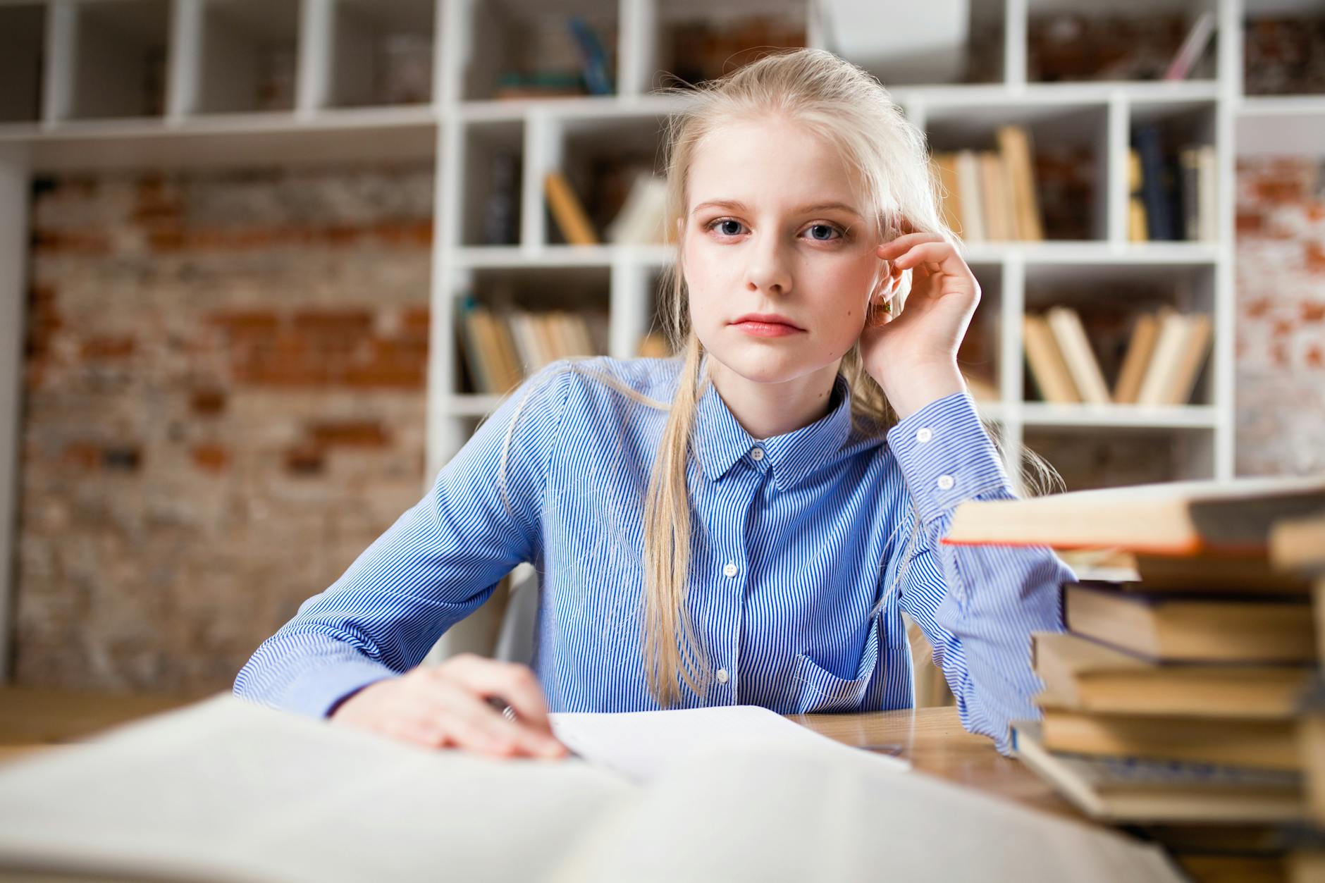 student reading book