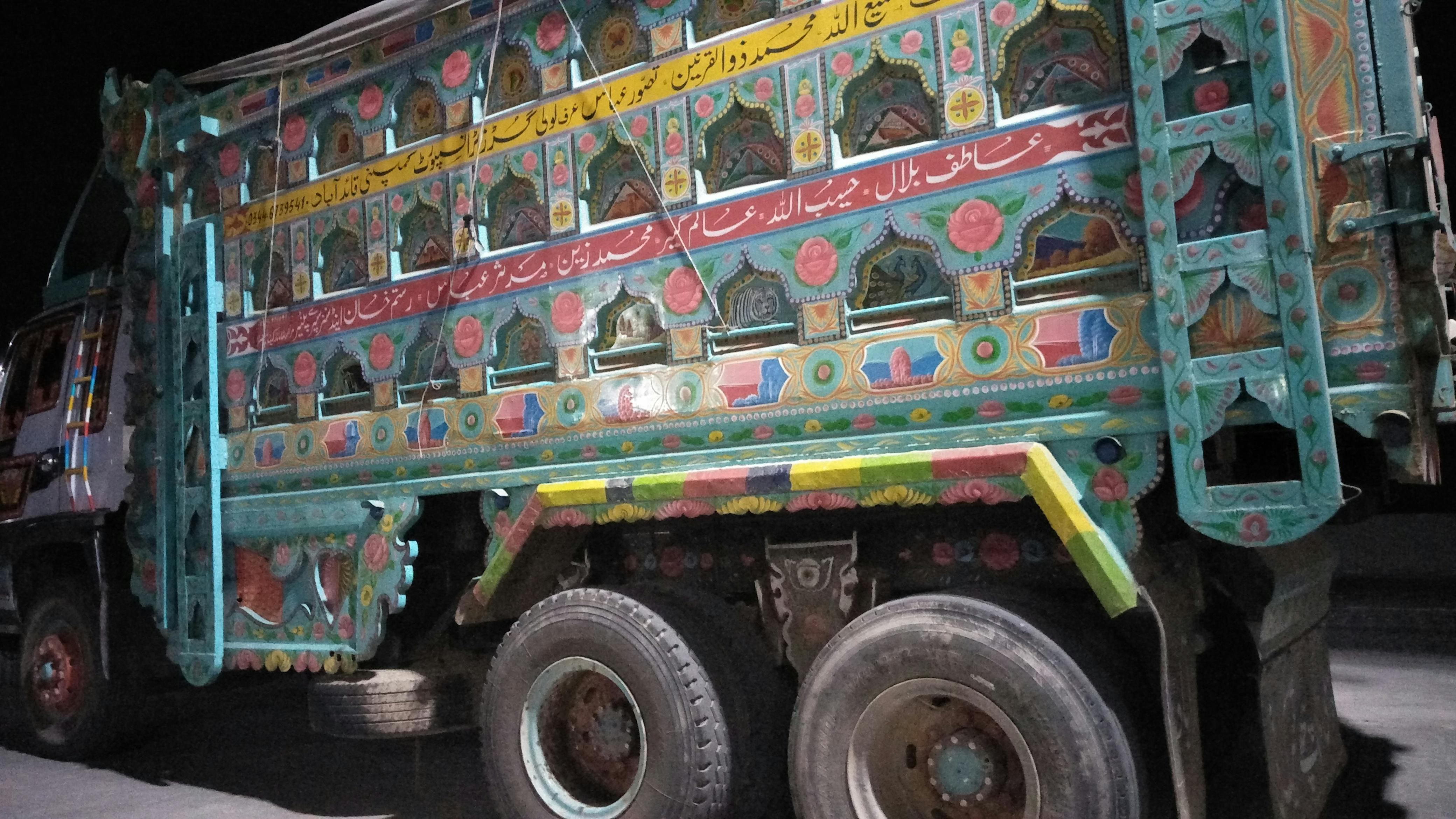 Free stock photo of night time traveling, pakistani trucks