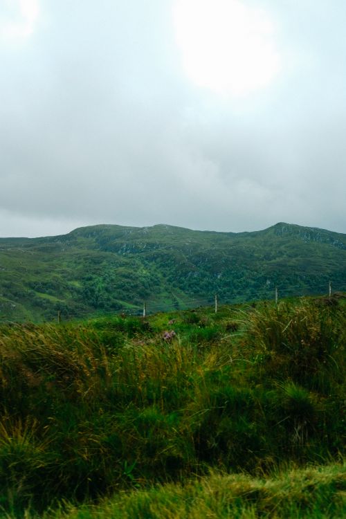 Free Lush green mountains under a cloudy sky, capturing natural beauty and serenity. Stock Photo