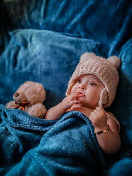 Free A Baby Wearing Knit Beanie Stock Photo