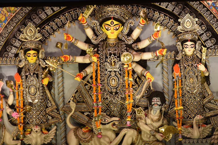 Close-Up Photo Of Hindu Goddess Durga Puja 