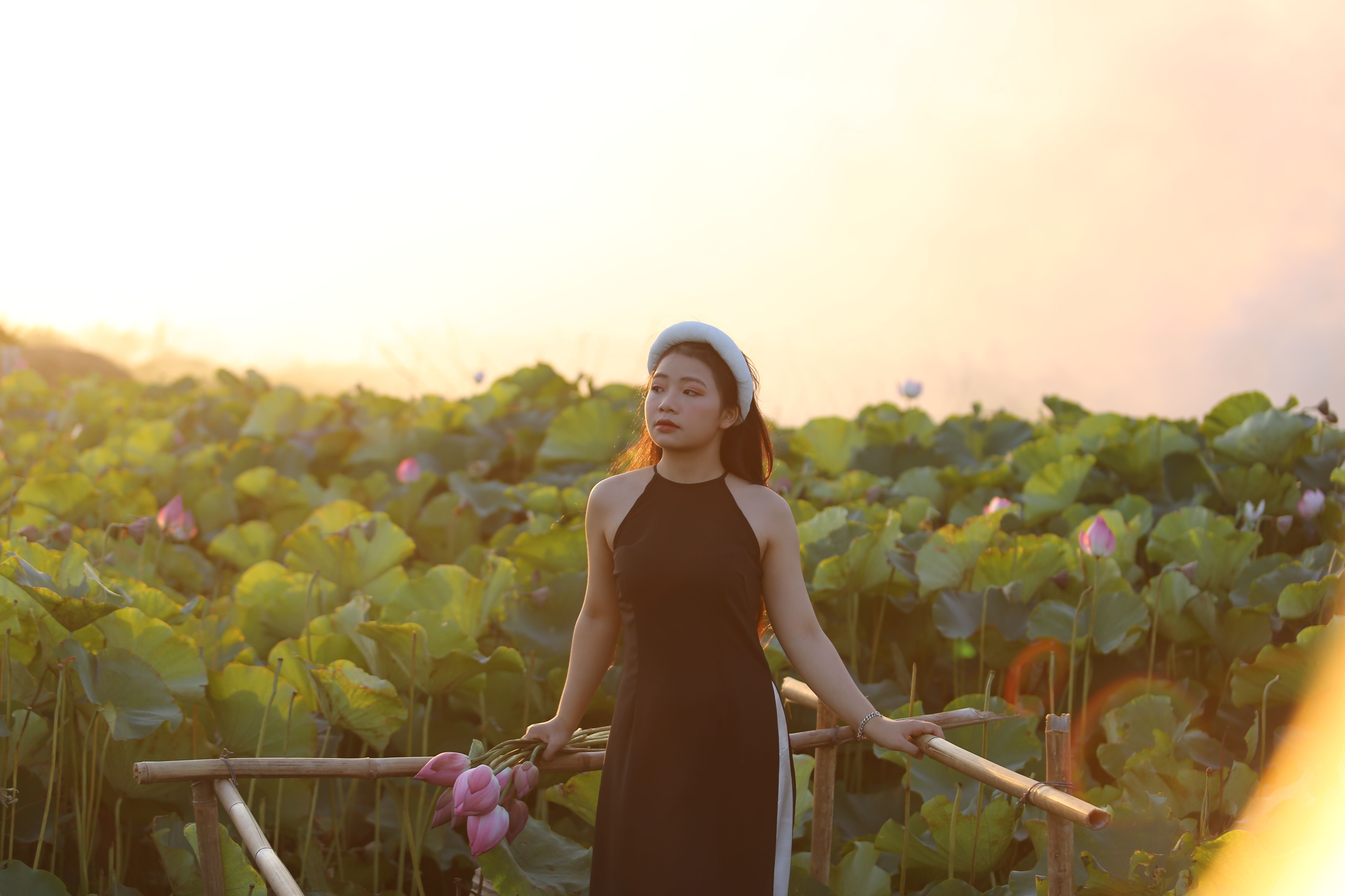 Woman in Black Dress Holding Flowers · Free Stock Photo
