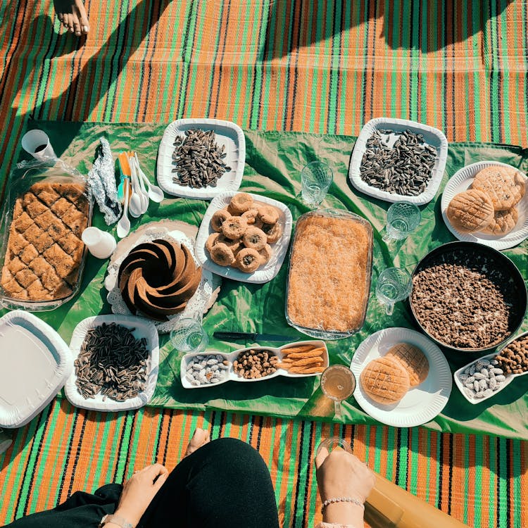 Refreshment Food On Picnic Blanket