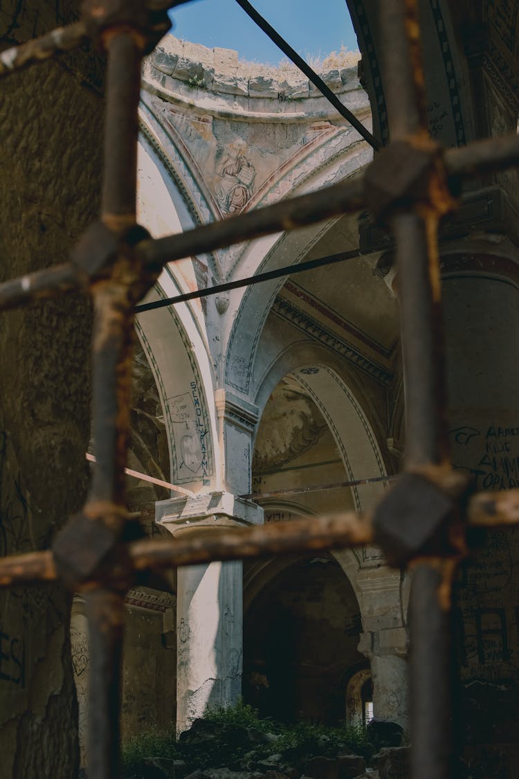 Scaffolding And Ancient Column Behind