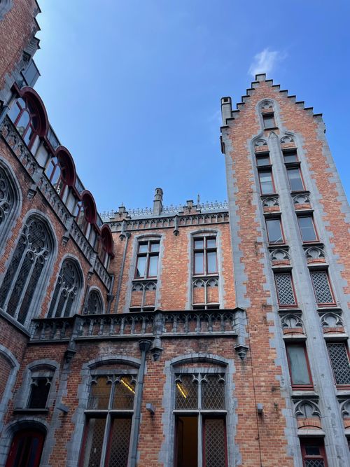 Free Detailed view of Rommelaere Institute's Gothic revival exterior in Belgium. Stock Photo