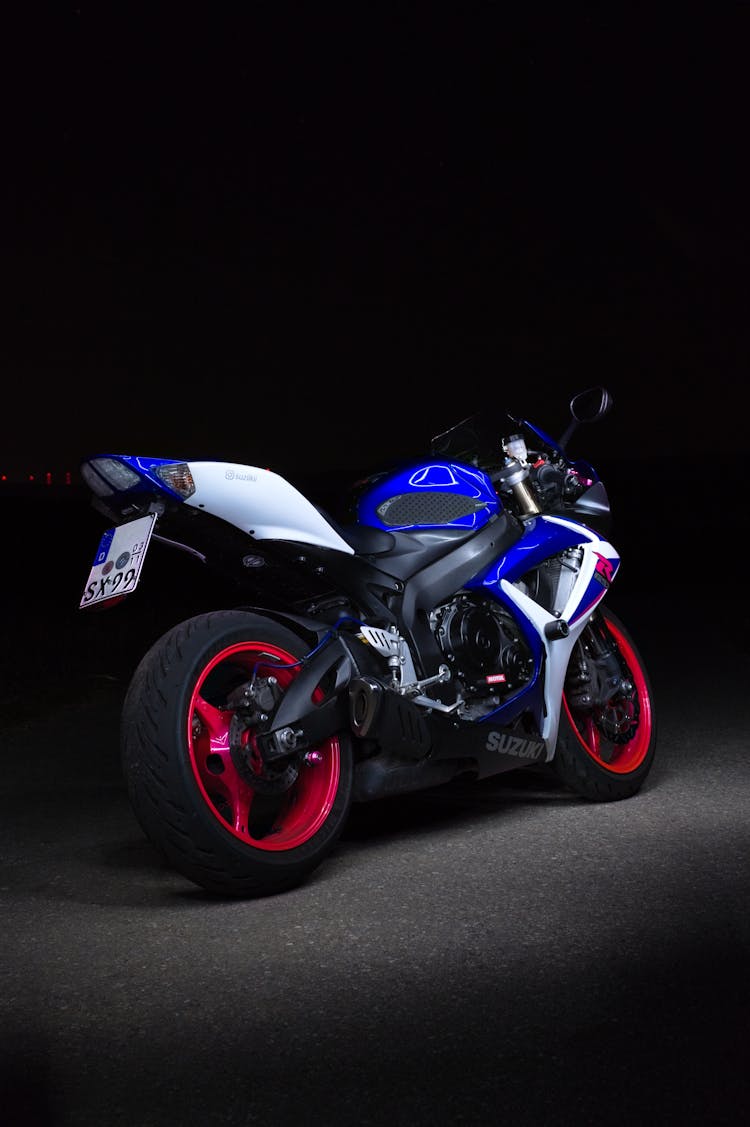 Blue And White Suzuki GSXR Motorcycle 