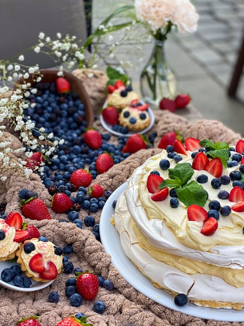 Free Assorted Berries on Top of a Mouthwatering Cake Stock Photo