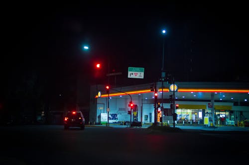 Urban Gas Station at Night