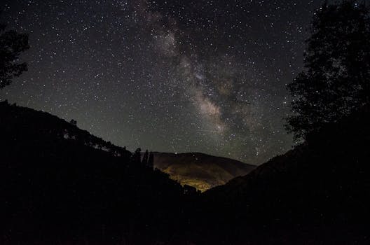 Explore the mesmerizing starry night sky with a silhouetted mountain backdrop.