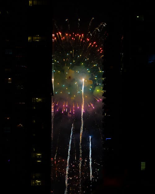 Colorful Fireworks on Dark Sky