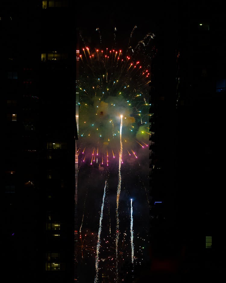 Colorful Fireworks On Dark Sky