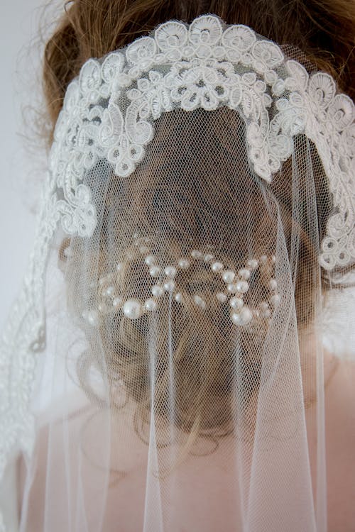 Bride Wearing White Floral Veil