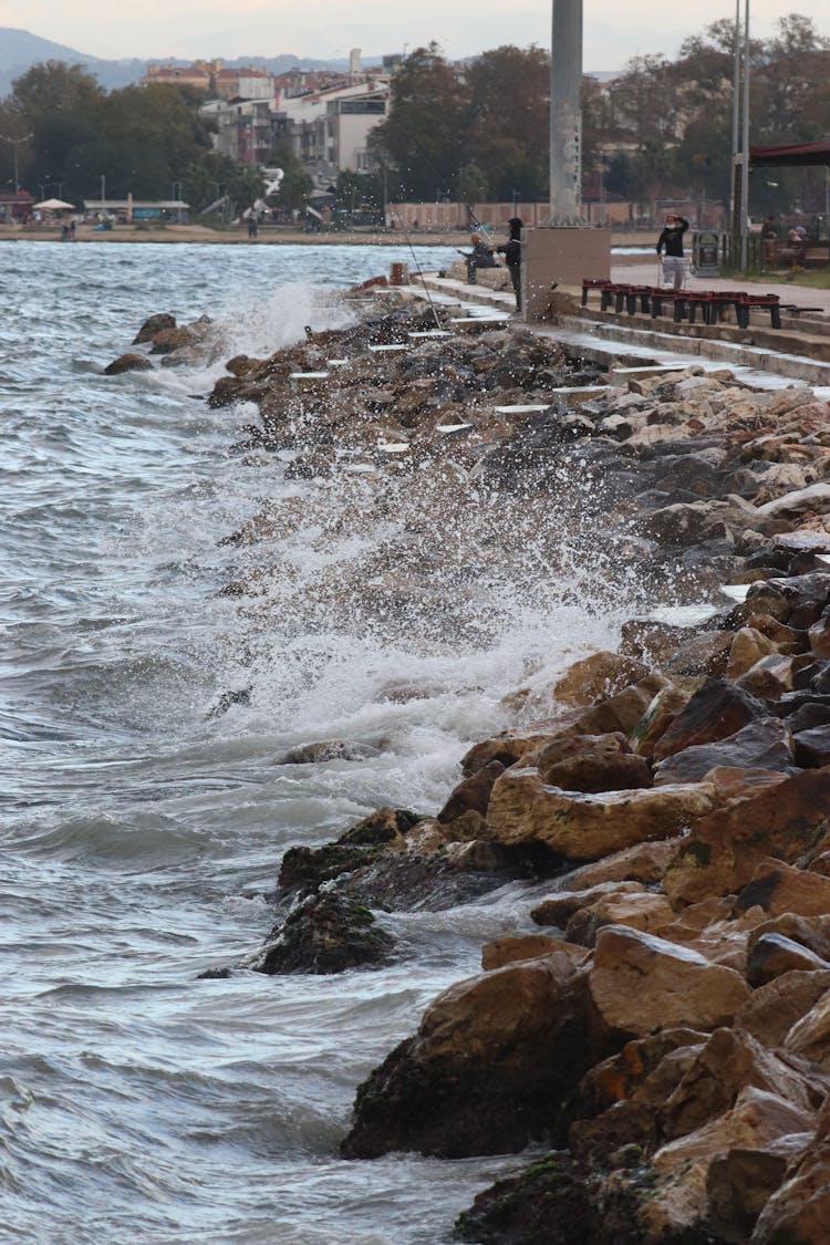 Sea Waves Splashing On Breakwater