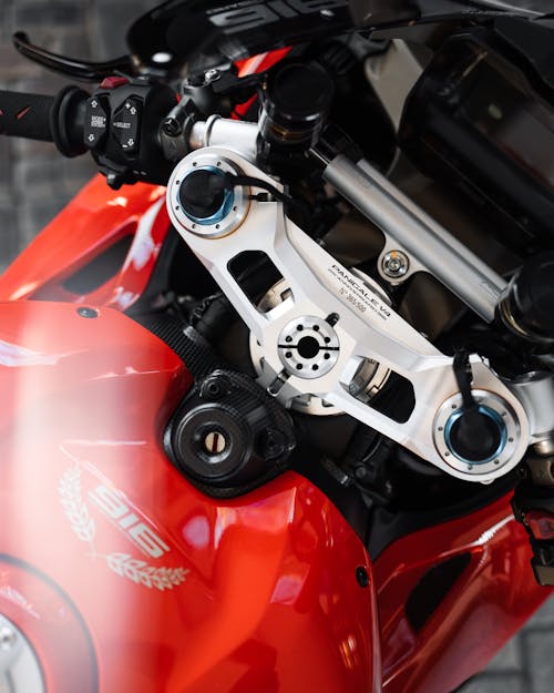 Close-up of the Tank and Handle of a Ducati Panigale Motorcycle 