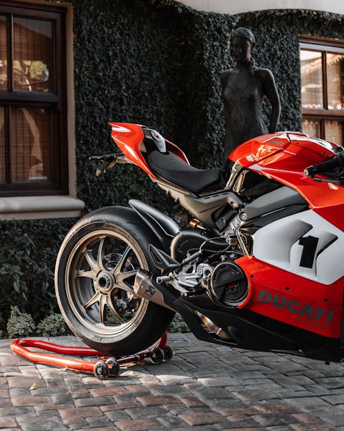 Free Ducati Panigale on Motorcycle Stand Stock Photo