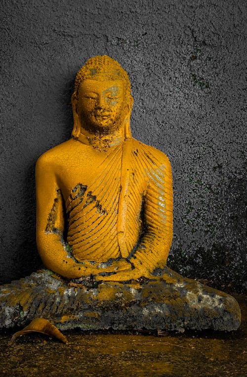 Free Gold Buddha Statue on Black Rock Stock Photo