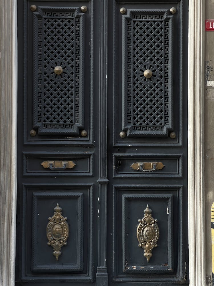 Black Wooden Door With Gold Door Lever