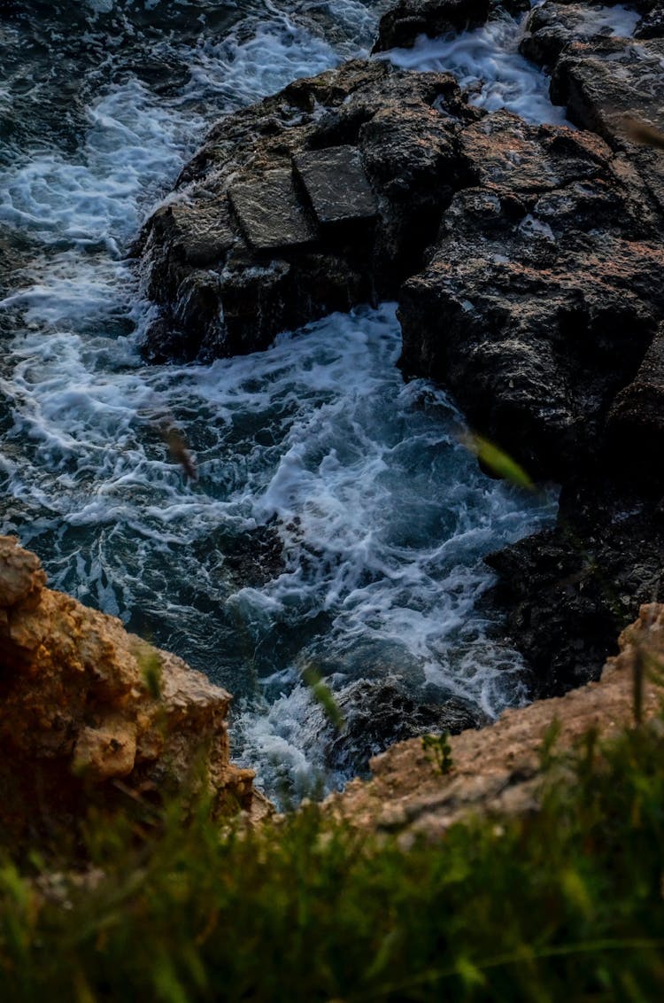 Waves Crashing On Rocks