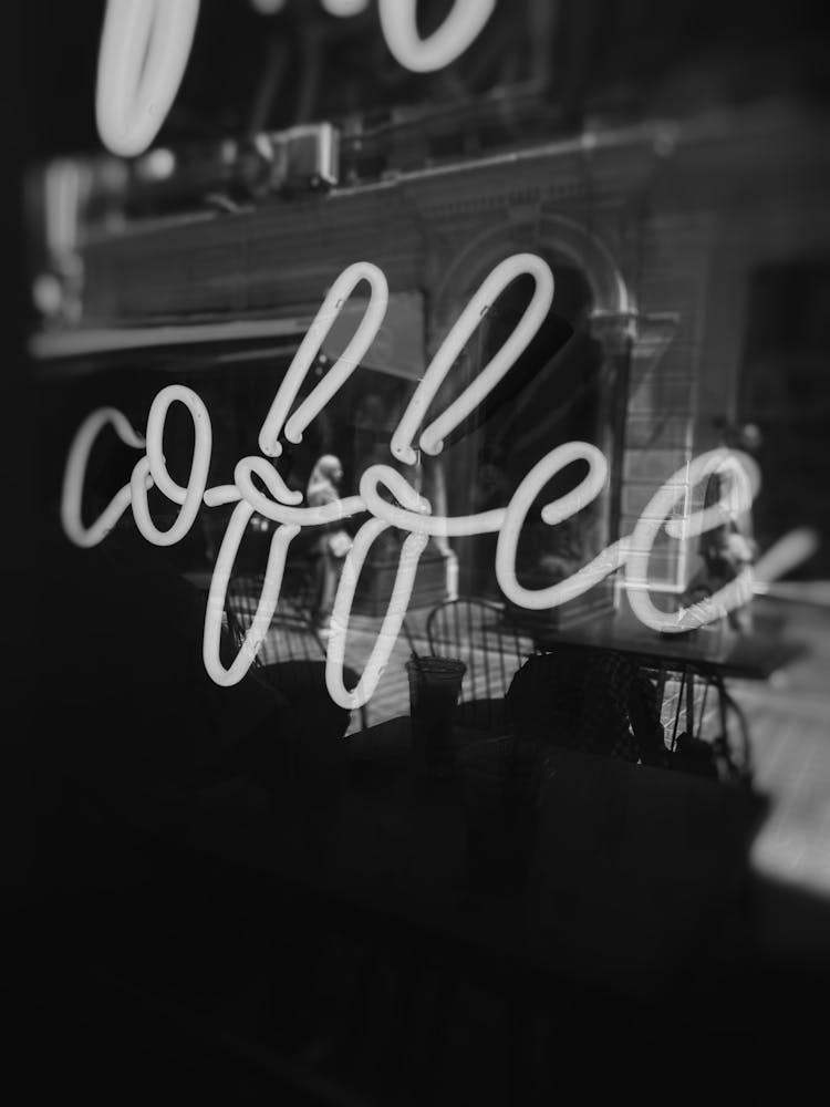 Grayscale Photo Of Coffee Neon Light Signage