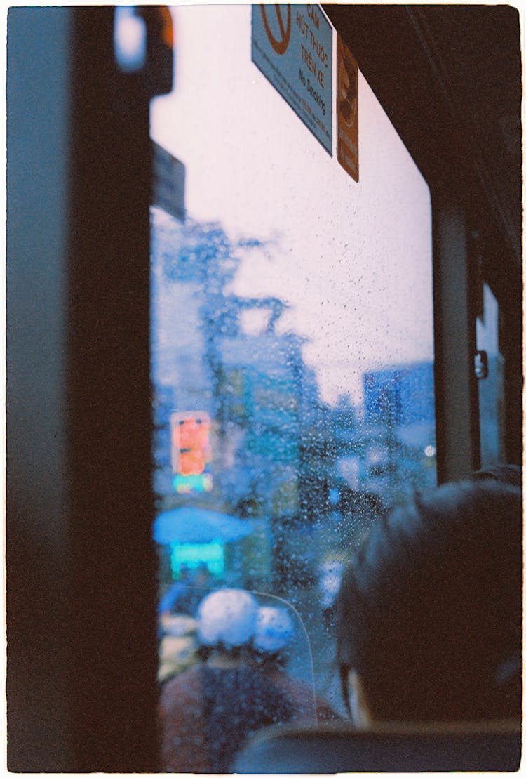 View From A Bus Window On A Rainy Day 