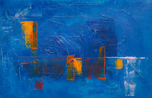 Blauwe En Veelkleurige Abstracte Kunst
