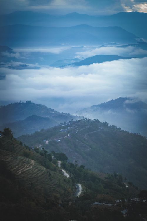 Free Breathtaking aerial view of mountains and cloudscape in Kathmandu, Nepal. Stock Photo
