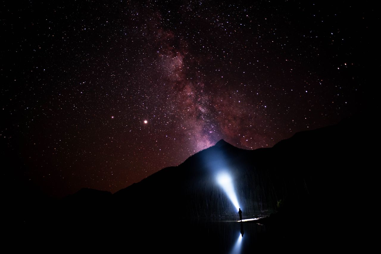a person exploring the starry night sky at yellowstone national park f