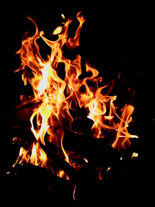 Free Close-up of a vibrant campfire with flames dancing against a dark backdrop. Stock Photo
