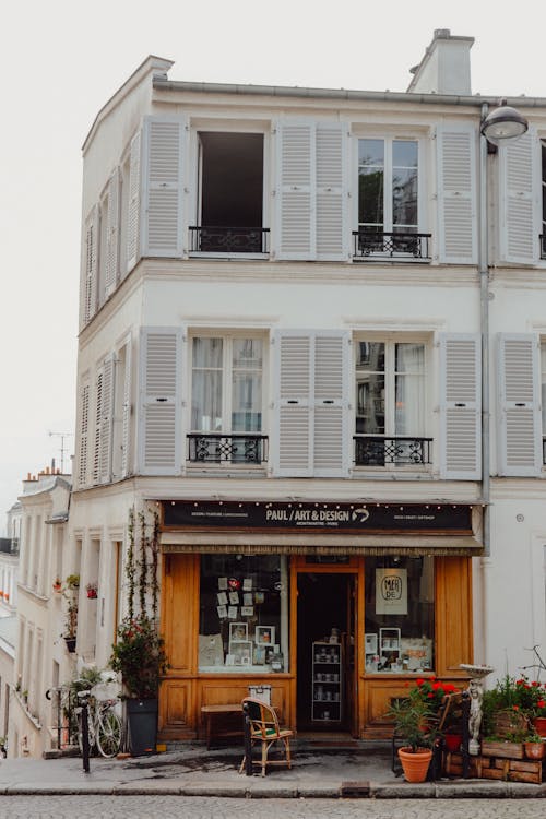 Building with a Cafe in Montmartre, Paris, France 