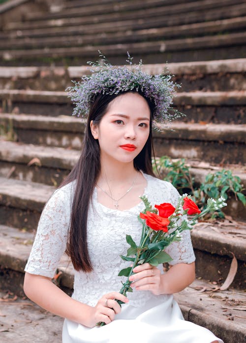 Základová fotografie zdarma na téma asiatka, asijská holka, červené růže