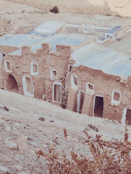 Explore the historic Berber architecture nestled in the rugged landscapes of Douiret, Tunisia.